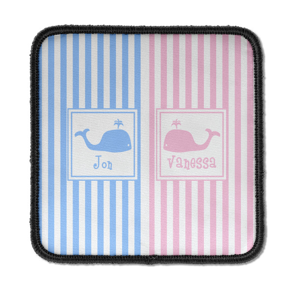 Custom Striped w/ Whales Iron On Square Patch w/ Multiple Names
