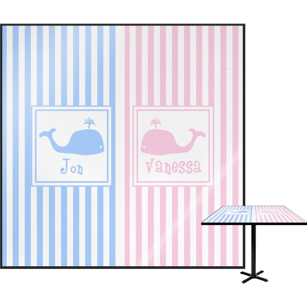 Custom Striped w/ Whales Square Table Top - 24" (Personalized)