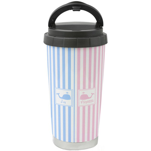 Custom Striped w/ Whales Stainless Steel Coffee Tumbler (Personalized)