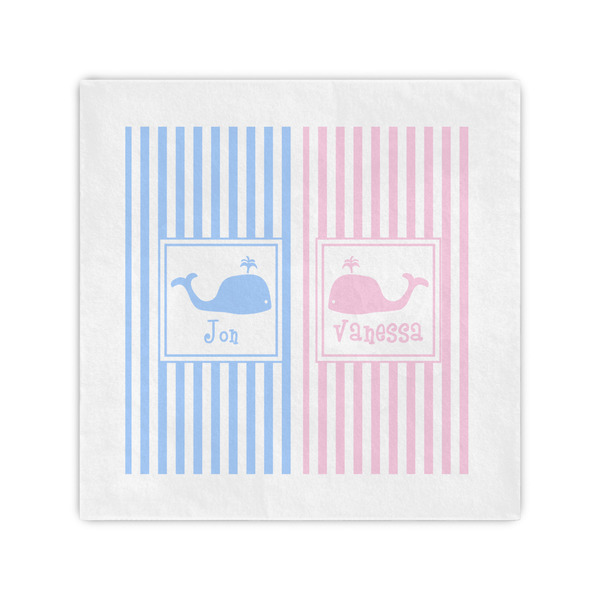 Custom Striped w/ Whales Cocktail Napkins (Personalized)