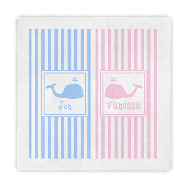 Custom Striped w/ Whales Standard Decorative Napkins (Personalized)