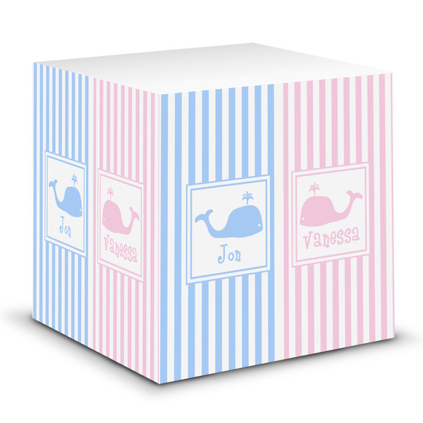 Custom Striped w/ Whales Sticky Note Cube (Personalized)