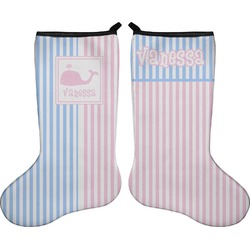 Striped w/ Whales Holiday Stocking - Double-Sided - Neoprene (Personalized)