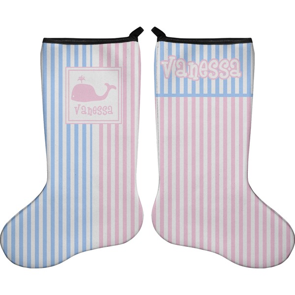 Custom Striped w/ Whales Holiday Stocking - Double-Sided - Neoprene (Personalized)