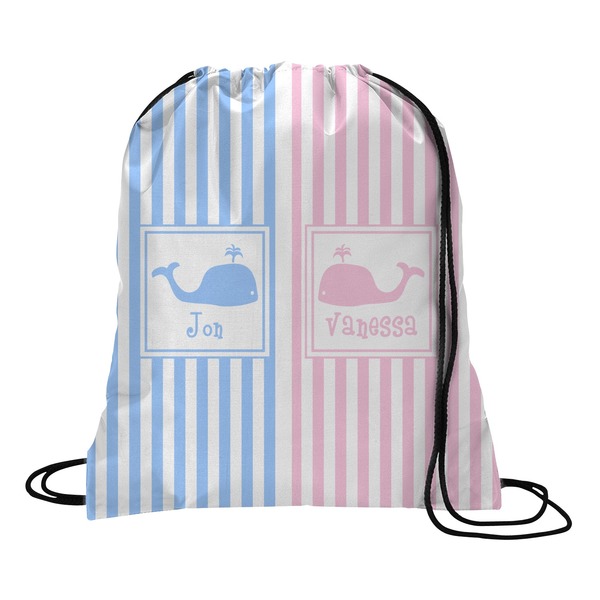 Custom Striped w/ Whales Drawstring Backpack - Medium (Personalized)