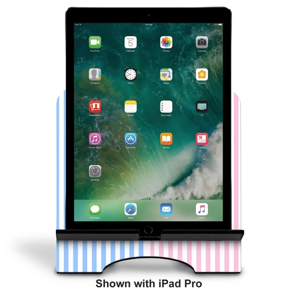 Striped w/ Whales Stylized Tablet Stand - Front with ipad