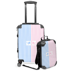 Striped w/ Whales Kids 2-Piece Luggage Set - Suitcase & Backpack (Personalized)