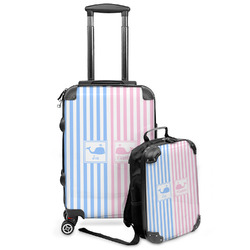 Striped w/ Whales Kids 2-Piece Luggage Set - Suitcase & Backpack (Personalized)