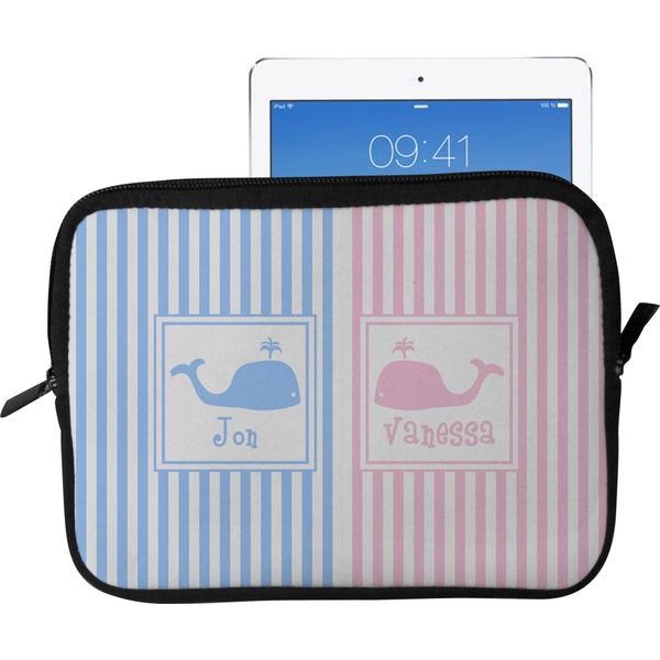Custom Striped w/ Whales Tablet Case / Sleeve - Large (Personalized)