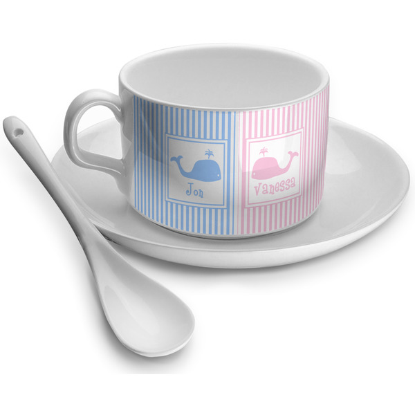 Custom Striped w/ Whales Tea Cup (Personalized)