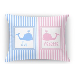 Striped w/ Whales Rectangular Throw Pillow Case - 12"x18" (Personalized)