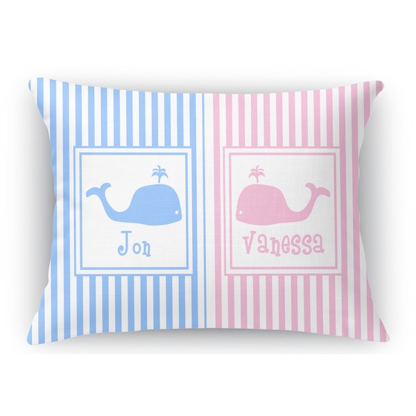 Custom Striped w/ Whales Rectangular Throw Pillow Case (Personalized)
