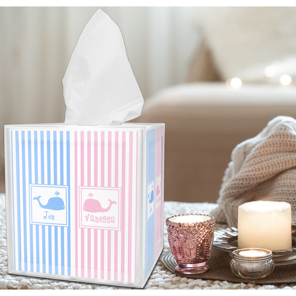 Striped w/ Whales Tissue Box - LIFESTYLE