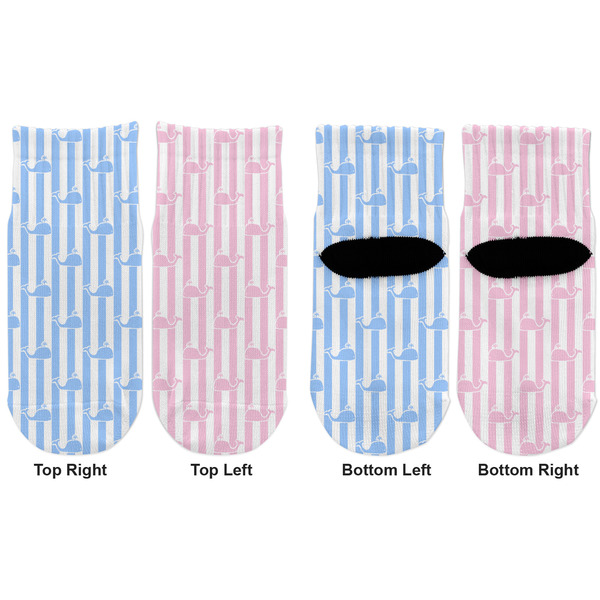 Striped w/ Whales Toddler Ankle Socks - Double Pair - Front and Back - Apvl