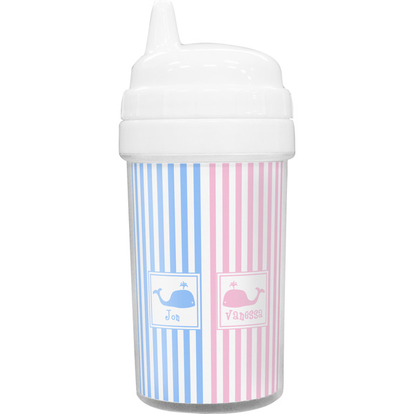 Custom Striped w/ Whales Toddler Sippy Cup (Personalized)
