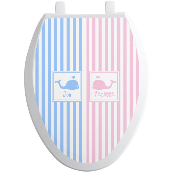 Custom Striped w/ Whales Toilet Seat Decal - Elongated (Personalized)