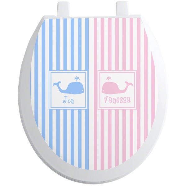 Custom Striped w/ Whales Toilet Seat Decal (Personalized)