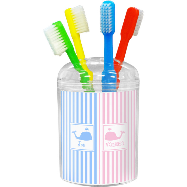 Custom Striped w/ Whales Toothbrush Holder (Personalized)