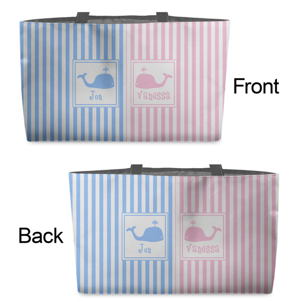 Striped w/ Whales Tote w/Black Handles - Front & Back Views