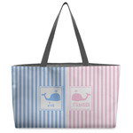 Striped w/ Whales Beach Totes Bag - w/ Black Handles (Personalized)