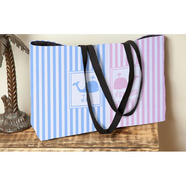 Striped w/ Whales Tote w/Black Handles - Lifestyle View