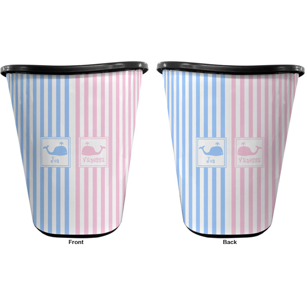 Striped w/ Whales Trash Can Black - Front and Back - Apvl