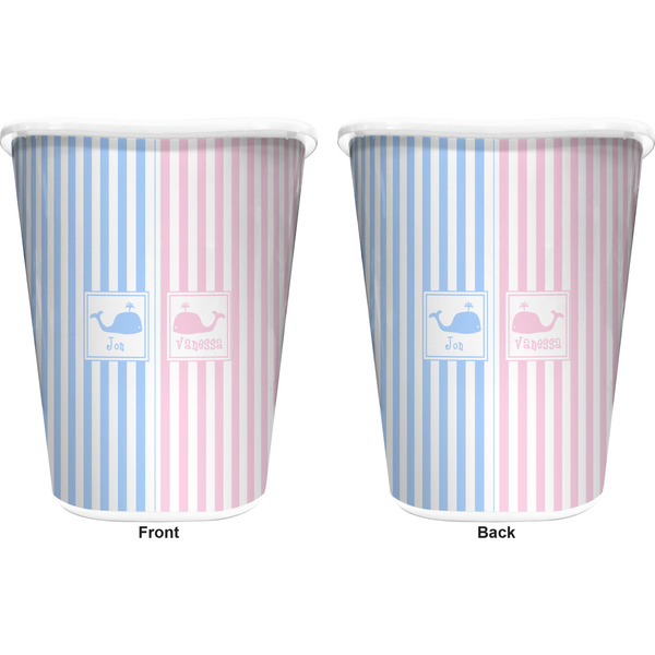 Striped w/ Whales Trash Can White - Front and Back - Apvl