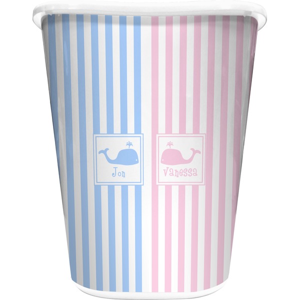Custom Striped w/ Whales Waste Basket (Personalized)