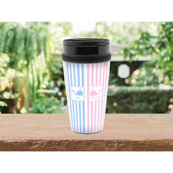 Striped w/ Whales Travel Mug Lifestyle (Personalized)
