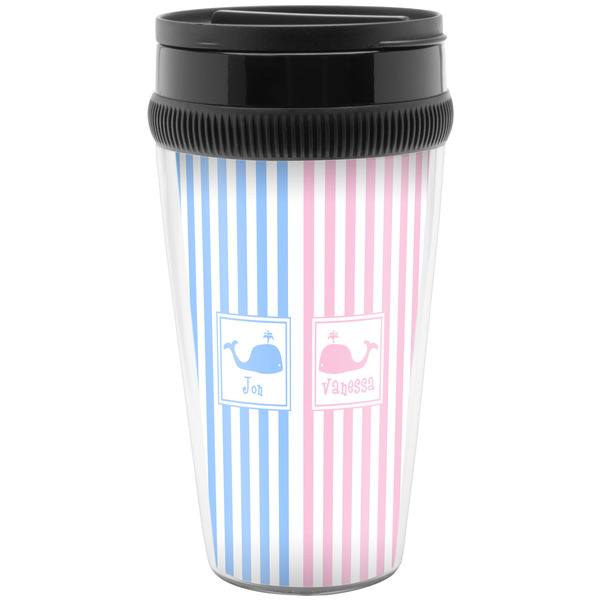 Custom Striped w/ Whales Acrylic Travel Mug without Handle (Personalized)