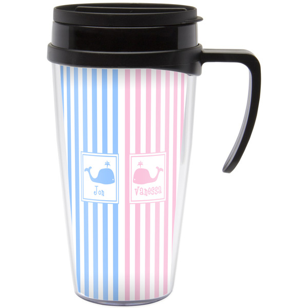 Custom Striped w/ Whales Acrylic Travel Mug with Handle (Personalized)