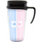 Striped w/ Whales Travel Mug with Black Handle - Front