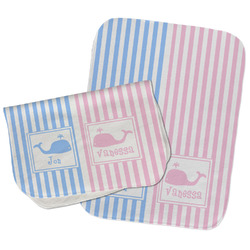 Striped w/ Whales Burp Cloths - Fleece - Set of 2 w/ Multiple Names