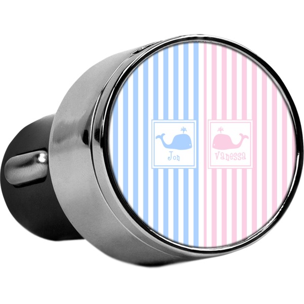 Custom Striped w/ Whales USB Car Charger (Personalized)