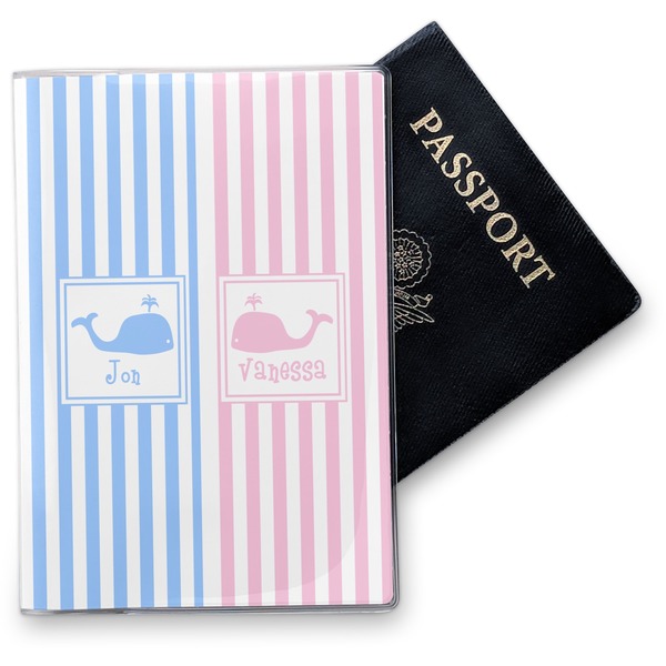 Custom Striped w/ Whales Vinyl Passport Holder (Personalized)
