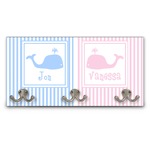 Striped w/ Whales Wall Mounted Coat Rack (Personalized)