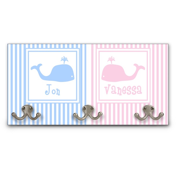 Custom Striped w/ Whales Wall Mounted Coat Rack (Personalized)