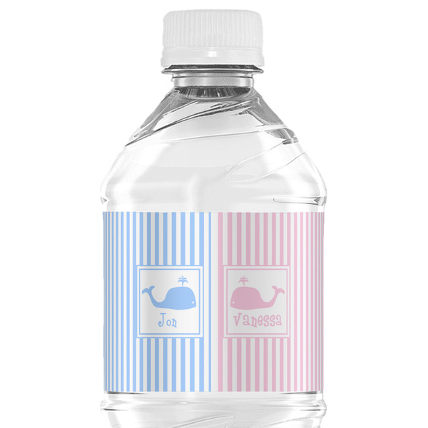 Custom Striped w/ Whales Water Bottle Labels - Custom Sized (Personalized)