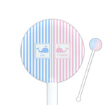 Striped w/ Whales 5.5" Round Plastic Stir Sticks - White - Single Sided (Personalized)