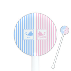 Striped w/ Whales 5.5" Round Plastic Stir Sticks - White - Single Sided (Personalized)