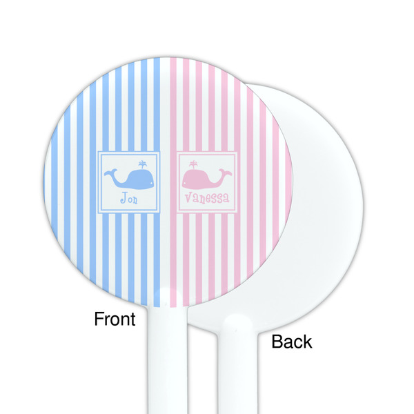 Striped w/ Whales White Plastic 5.5" Stir Stick - Single Sided - Round - Front & Back