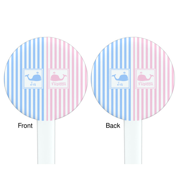 Striped w/ Whales White Plastic 7" Stir Stick - Double Sided - Round - Front & Back