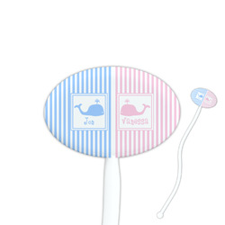 Striped w/ Whales 7" Oval Plastic Stir Sticks - White - Double Sided (Personalized)
