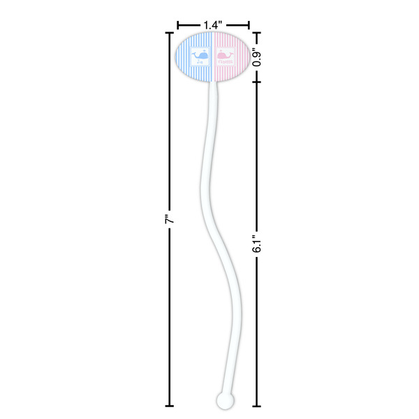 Striped w/ Whales White Plastic 7" Stir Stick - Oval - Dimensions