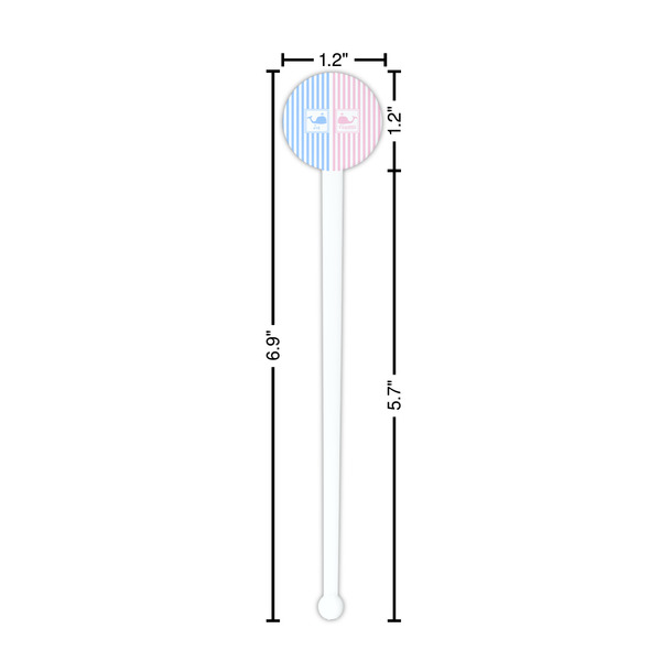 Striped w/ Whales White Plastic 7" Stir Stick - Round - Dimensions