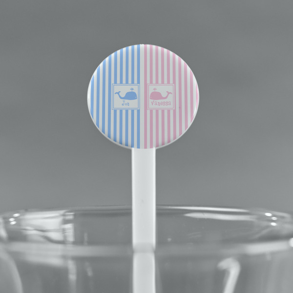 Striped w/ Whales White Plastic 7" Stir Stick - Round - Main