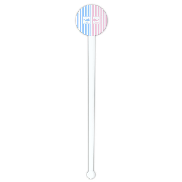 Striped w/ Whales White Plastic 7" Stir Stick - Round - Single Stick