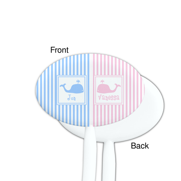 Striped w/ Whales White Plastic 7" Stir Stick - Single Sided - Oval - Front & Back