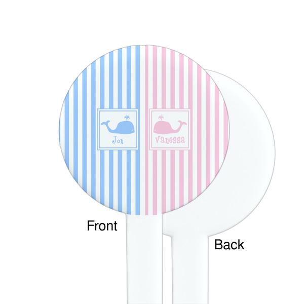 Striped w/ Whales White Plastic 7" Stir Stick - Single Sided - Round - Front & Back