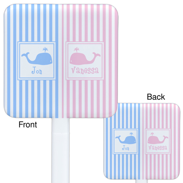 Striped w/ Whales White Plastic Stir Stick - Double Sided - Approval